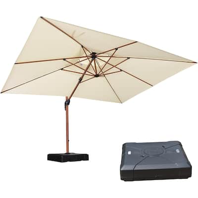 PURPLE LEAF 10 x 13ft Double Top Deluxe Wood Pattern Rectangle Patio Cantilever Umbrella with Base