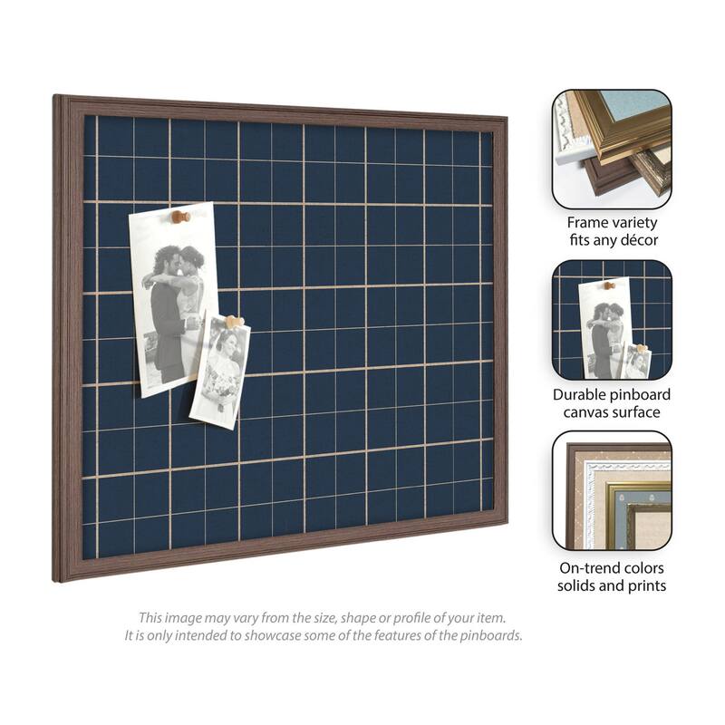 Kate and Laurel Framed Fabric Pinboard Navy Blue Plaid Wall Organization