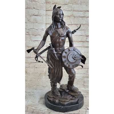 Native American Indian Warrior W/ Tomahawk - Bronze Metal Statue Sculpture Art
