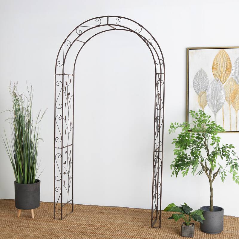 Bronze Metal Indoor Outdoor Scrollwork Arched Scroll Garden Arbor with Lattice Work Sides - Bronze