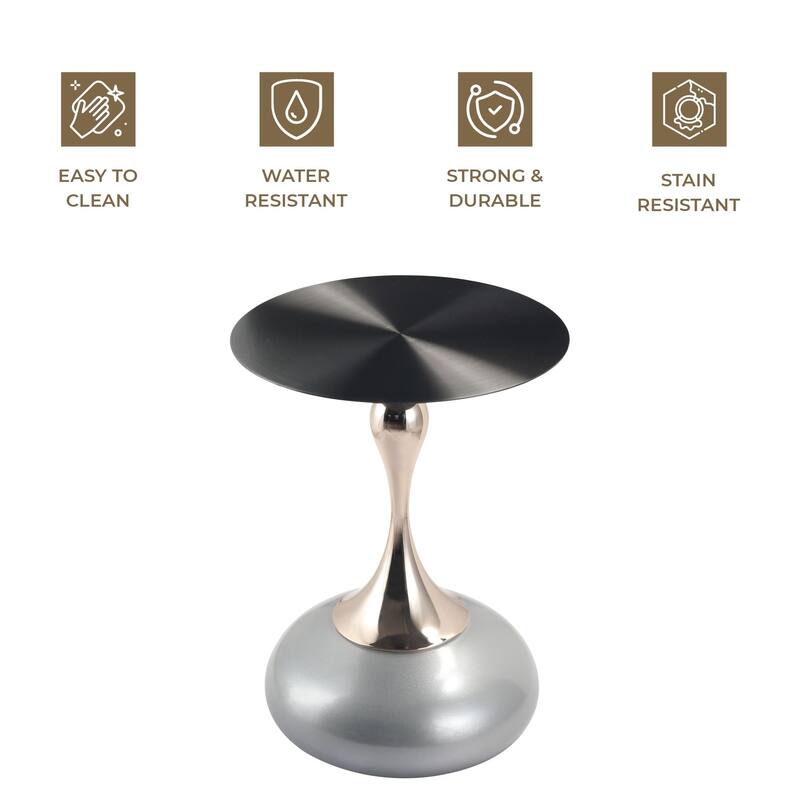 Savoy Round Side Table Stainless-Steel Black Top and Pedestal Base for Home Office Living Room