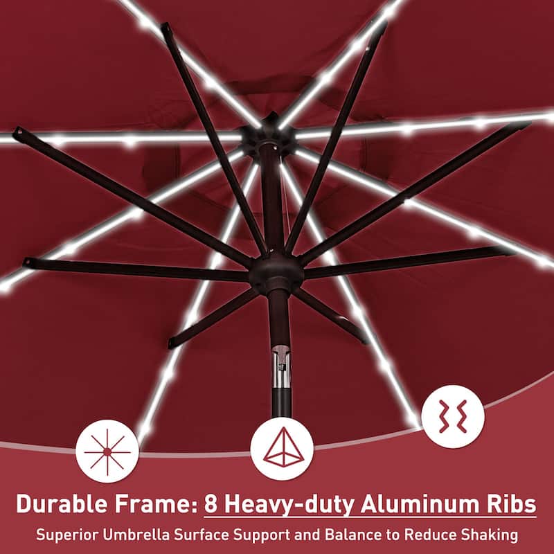 Ainfox 10ft Solar Patio Umbrella 40 LED Lighted and Umbrella Base, Strip Lights Outdoor Market Table Umbrella