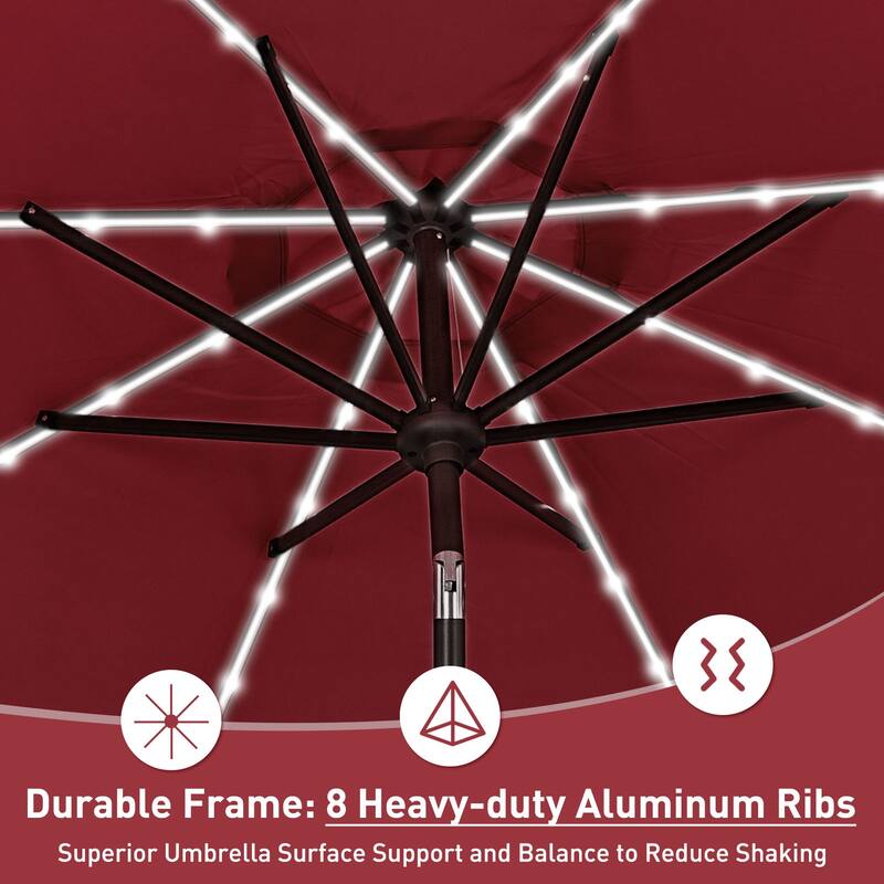 Autlaycil 10ft Solar LED lights Outdoor Patio Umbrella With Base