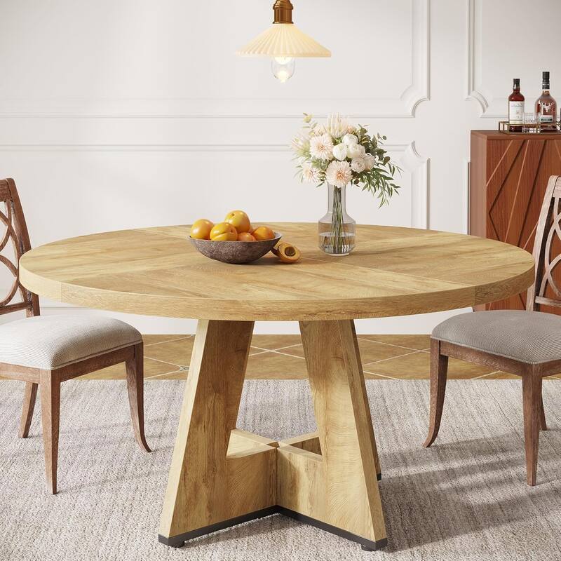 47" Round Dining Table for 4-6 People Rustic Wood Table with Pedestal Base for Kitchen Dining Room Living Room