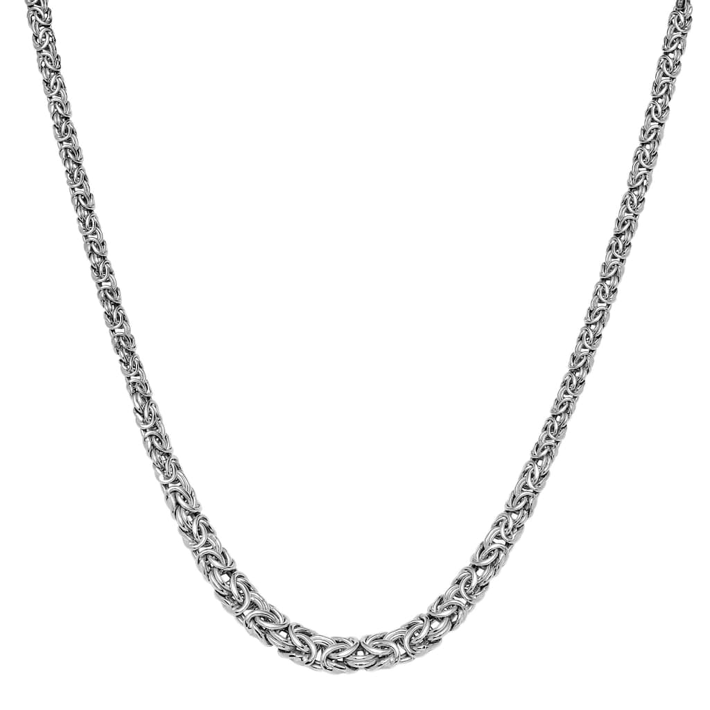 Fremada Sterling Silver Rhodium Plated Italian Graduated Byzantine Necklace