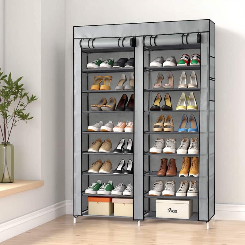 10-Tier Vertical Non-Woven Fabric Shoe Storage Rack with Iron Frame for Home Entryway - 45.25”W x 11.81”D x 62.99”H