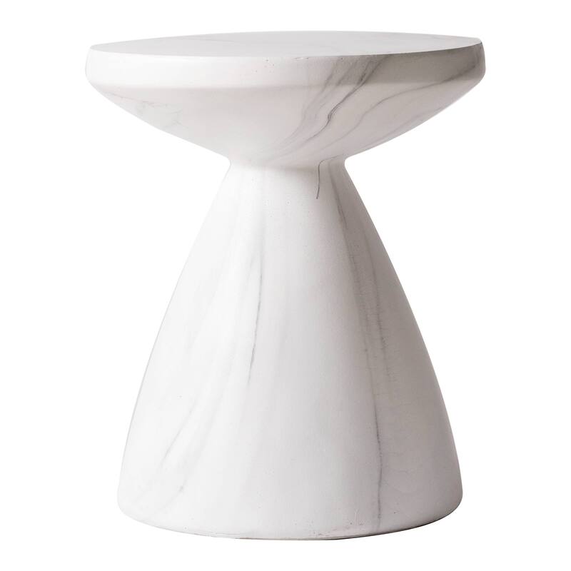 Dune 17-Inch Round Side Table in Fiberstone Accent End Table for Indoor and Outdoor Patio Use - Marble White