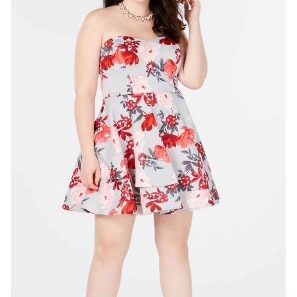 B. Darlin Womens Dress Gray Size 20W Plus Skater Floral Print Strapless. Opens flyout.