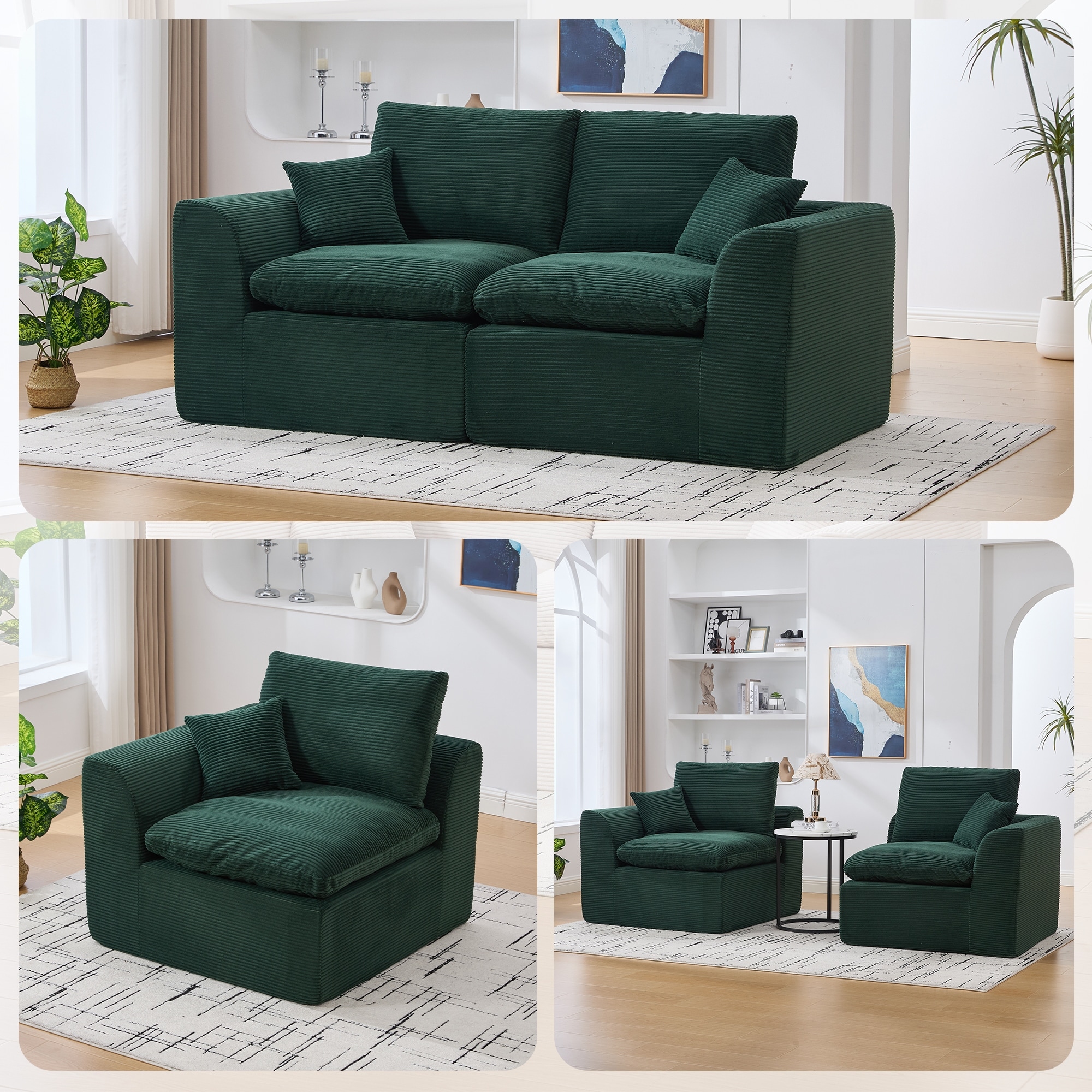 HOMEFUN Corduroy Upholstered Modular 2 Seater Cushion Covers Removable Loveseats Sofa for Living Room Bedroom