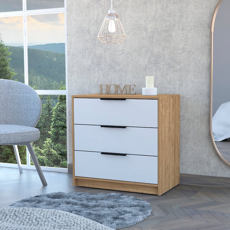 FM Furniture Washington 3 Drawer Dresser with Metal Handles - White/Light Oak