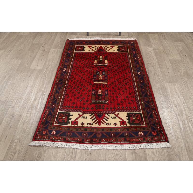 Geometric Tribal Hamedan Persian Area Rug Wool Handmade Foyer Carpet - 3'2" x 4'10"