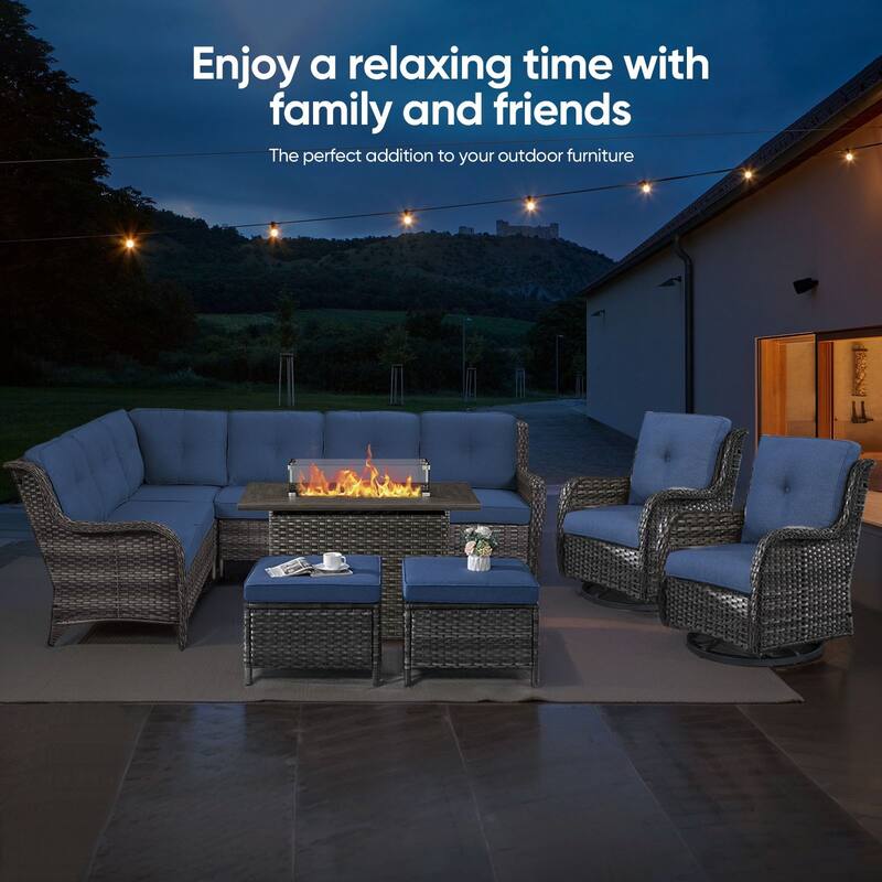 Outdoor Propane Fire Pit Table - 55000 BTU, Adjustable Flames with Wind Guard - Rectangle