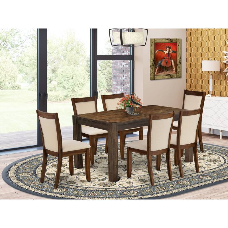 East West Furniture Dining Set- a Rectangle Dining Room Table and Light Beige Linen Fabric Chairs, (Pieces & Finish Options)
