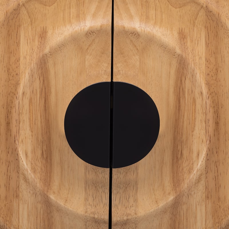 Storage Cabinet Sideboard Wooden Cabinet with Stunning Water Wave Door Design, Rubberwood Veneer and Adjustable Shelves