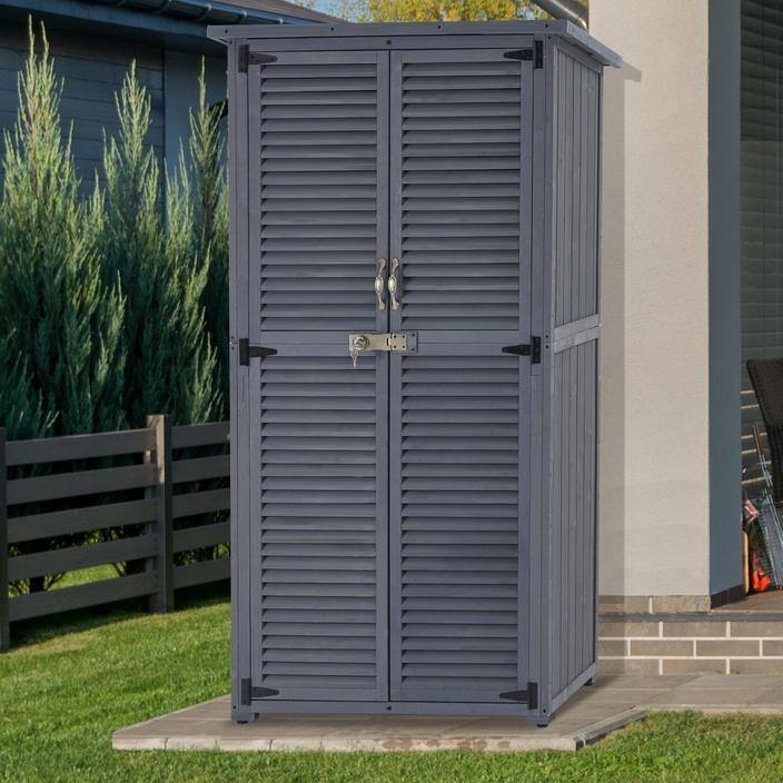 MCombo Outdoor Storage Cabinet Shed, Shuttered Doors with Lock, Wooden 0709 / 0808 / 1900 - Medium - Grey