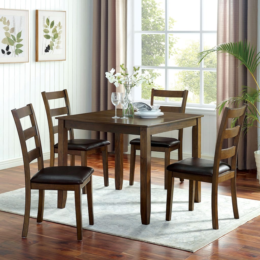 Transitional Style 5pc Dining Table Set 1x Dining Table,4x Chairs Padded seat Wooden Top Table Walnut And Dark Brown Finish