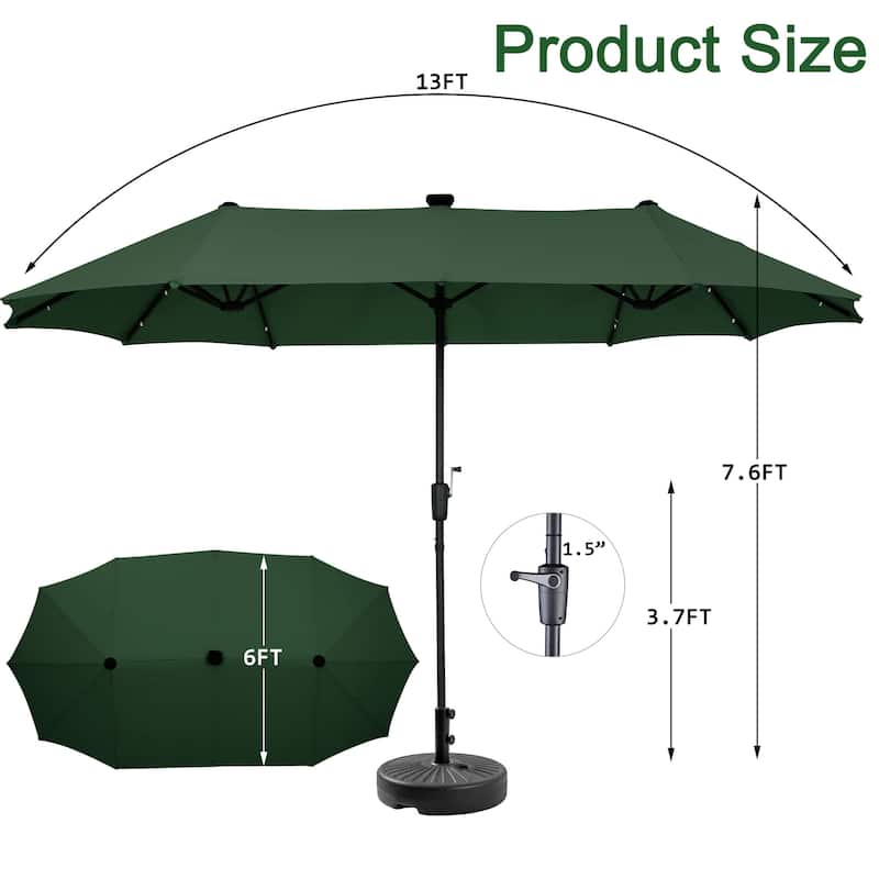 Ainfox 13ft Double-sided Patio Umbrella Solar LED Lighted Outdoor Martet Umbrella with Base