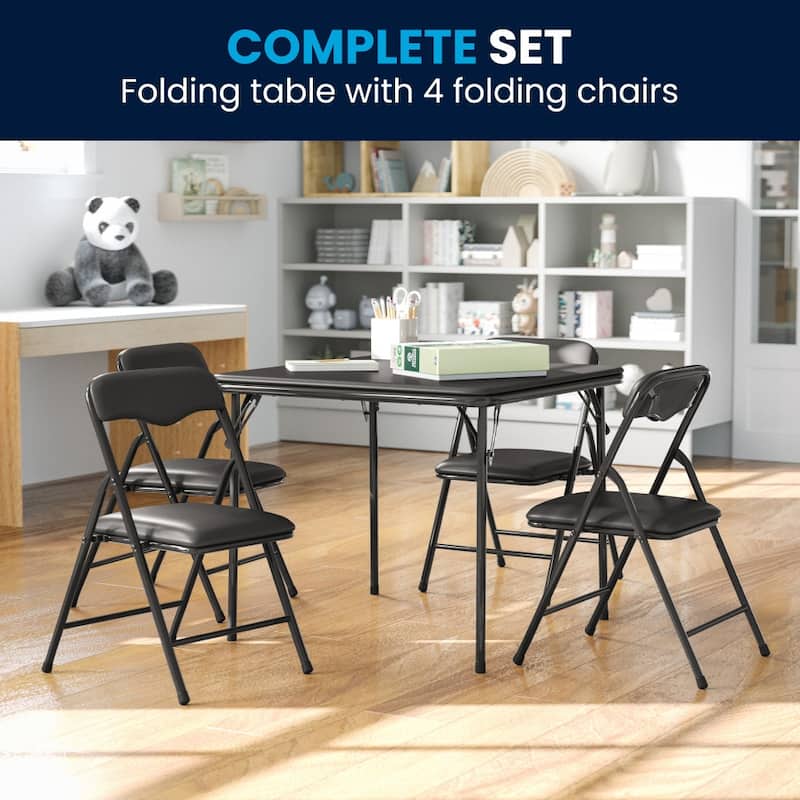Kids 5-Piece Classroom Folding Table and Chairs Set - Black