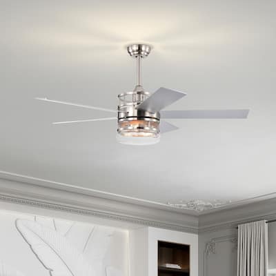 52-inch 5-blade Plywood Blades Ceiling Fan ,Dual Lamp Shade Ceiling Fan with Remote Control (Optional Remote) - Satin Nickel