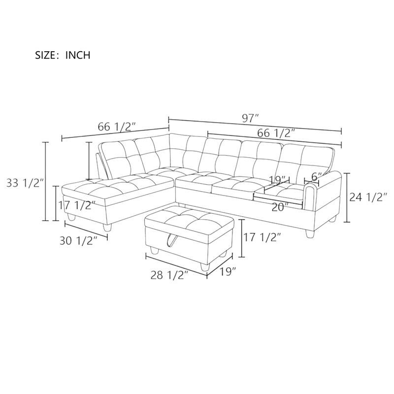 KISRAIS 97" Wide 3-Piece Upholstered Sectional Sofa Set for Small Spaces