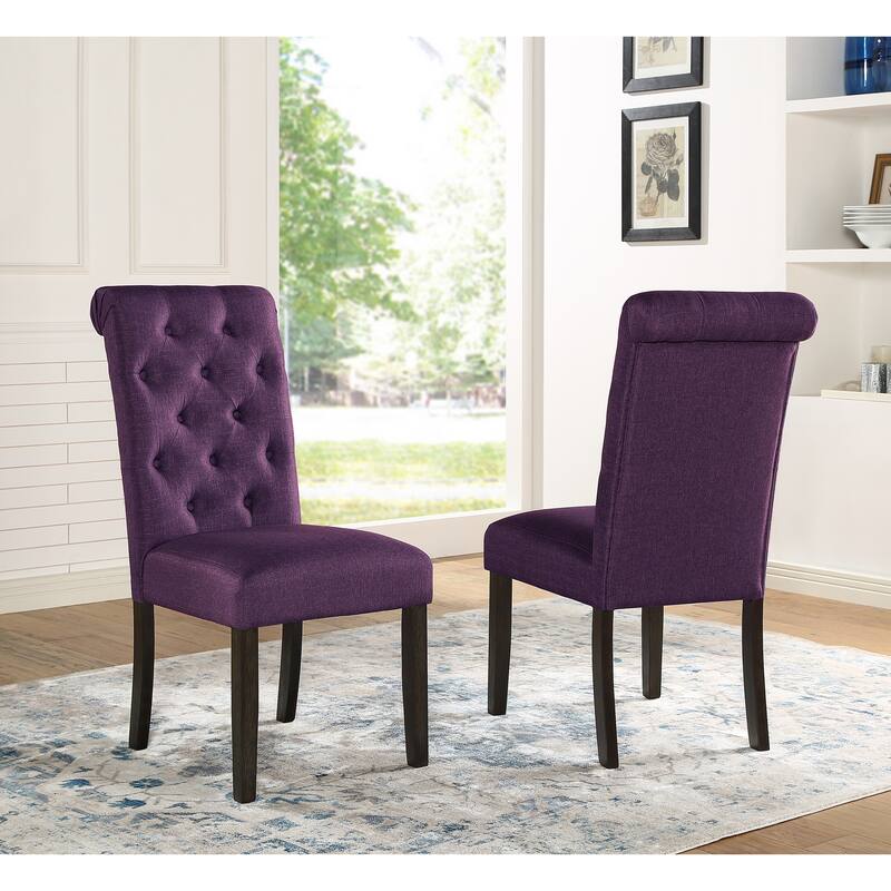 Button Tufted Upholstered Bench, Upholstered Dining Chairs, Dining Table and Chairs Set with Rectangular Table, Purple