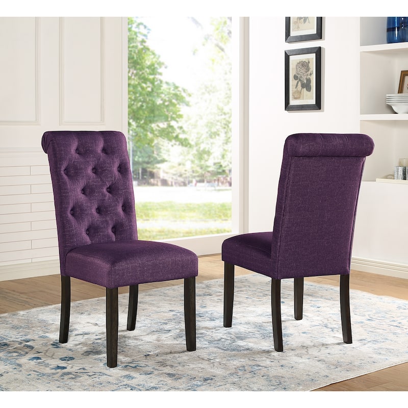 Roundhill Furniture Leviton Solid Wood Tufted Dining Chair (Set of 2) - Purple