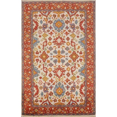 Beige / Ivory Oushak Oriental Accent Rug Hand-Knotted Wool Carpet - 4'0" X 5'11"