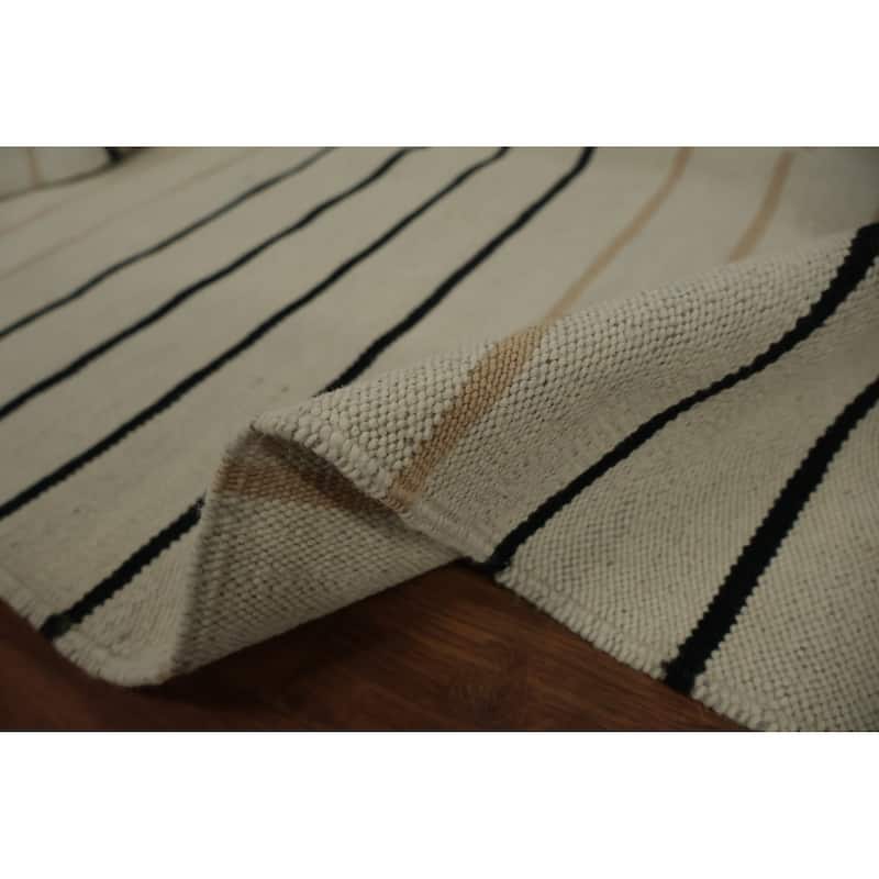 Hand Woven Oriental 100% Wool Carpet Southwestern Geometric Beige & Ivories Kilim Area Rug - 8' 9'' X 6' 5''