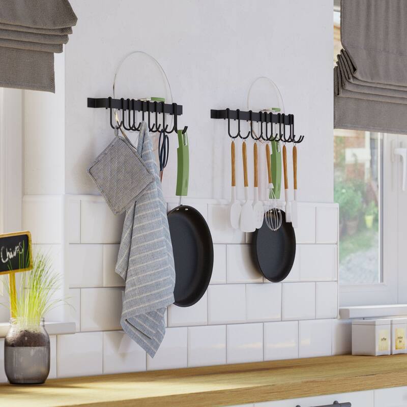 Wallniture Casto 17" Pot Rack Set of 2, Utensil Holder with 20 S Hooks, Iron, Black