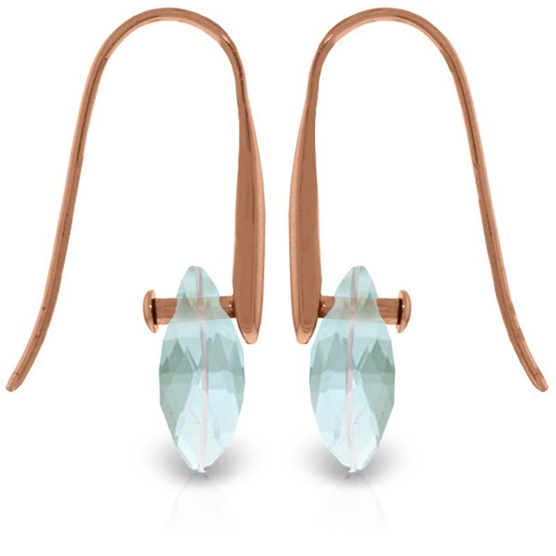 14K Solid Gold Fish Hook Earrings w/ Dangling Briolette Blue Topaz