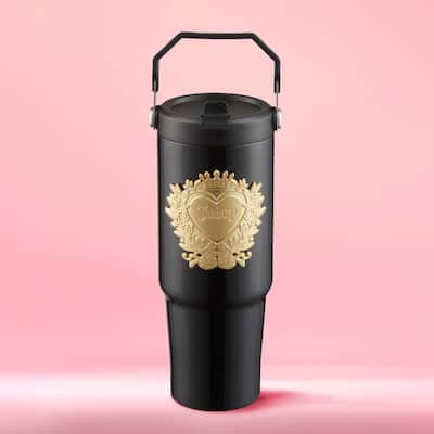 Juicy Couture Flip Flow Hydration Stainless Steel Screw Top Tumbler with Flip Straw and Carry Handle