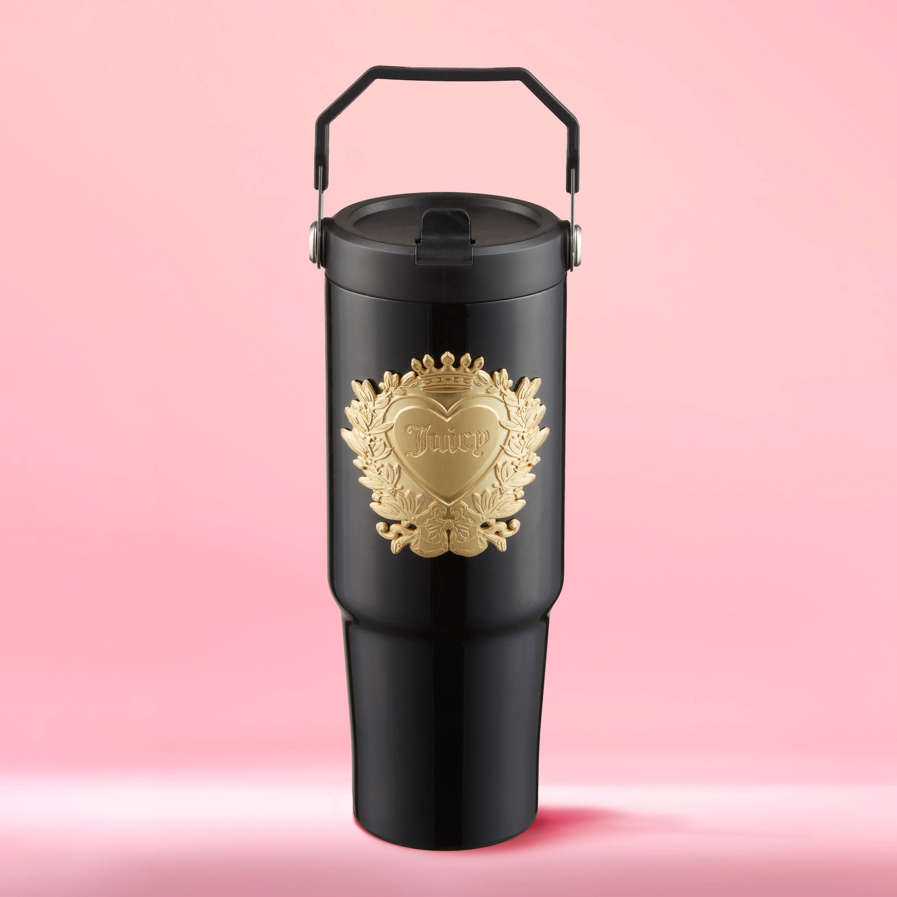 Juicy Couture Flip Flow Hydration Stainless Steel Screw Top Tumbler with Flip Straw and Carry Handle