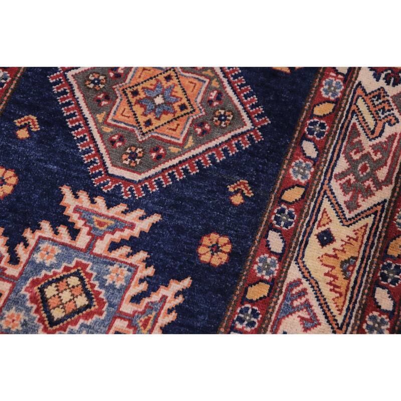 Caucasian Super Kazak Leilani Blue/Beige Hand Knotted Wool Runner - 2'9'' x 9'8''