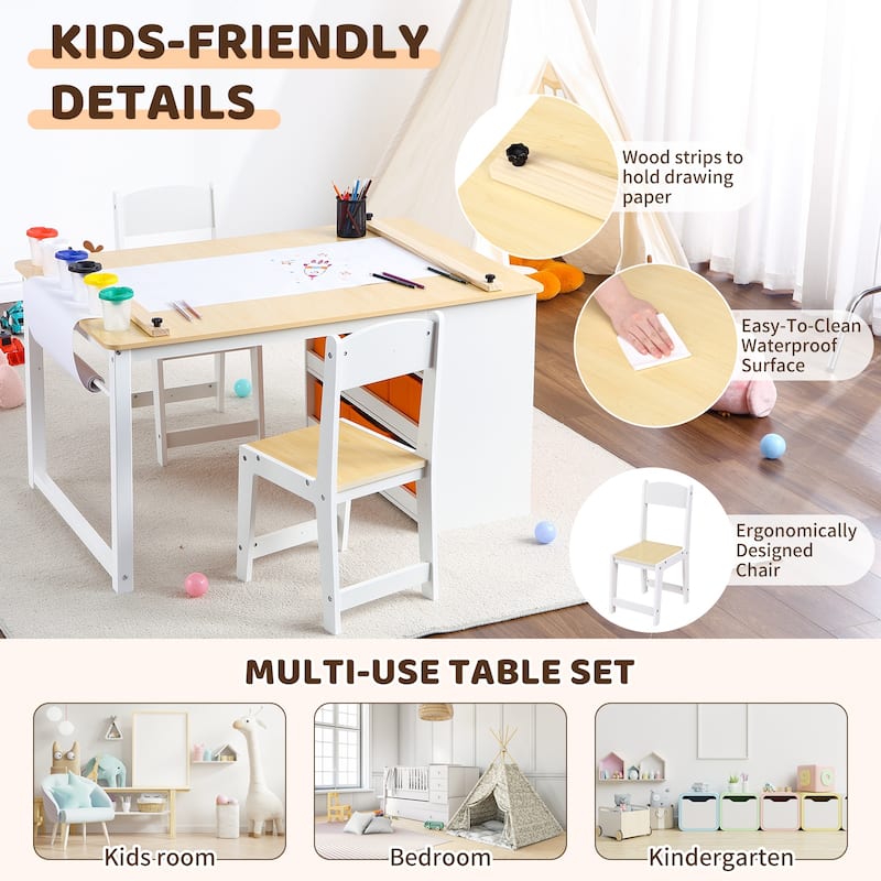 Kids Art Table and 2 Chairs with Storage Bins,Toddler Activity Table