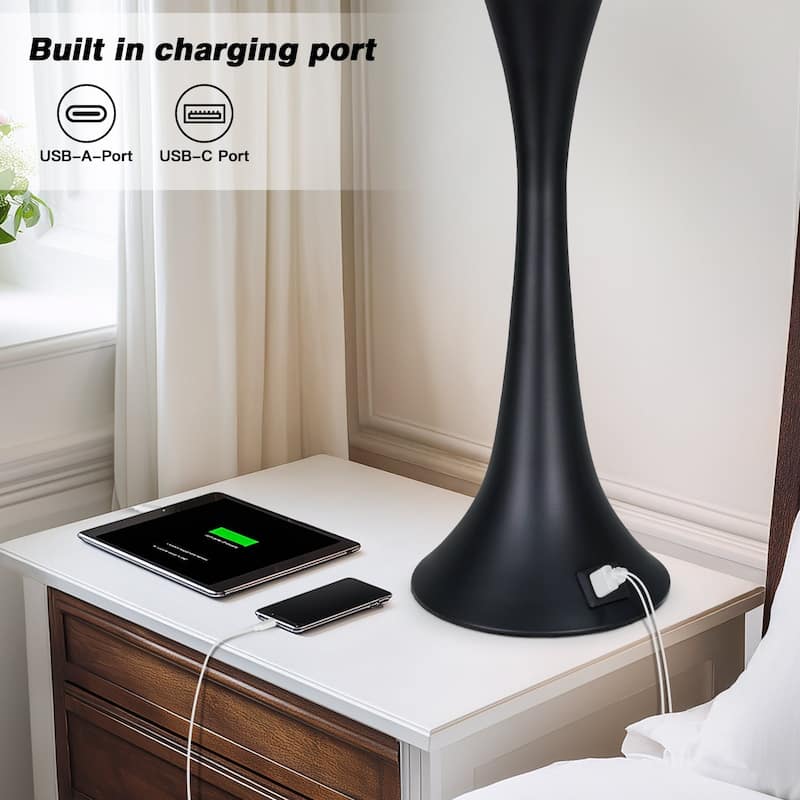 26" Orange Spot Glass Table Lamp with USB Charging Station & Touch Control (Set of 2) - 12'' x 12'' x 27.5''