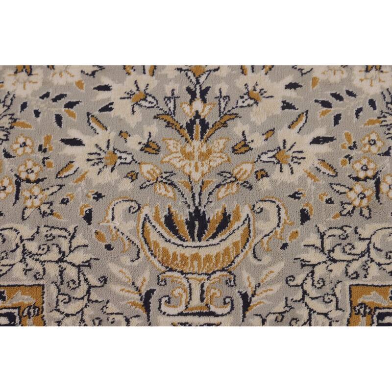 Traditional Grey Kashan Turkish Area Rug Machine Made Floral Carpet - 9'9" x 12'11"