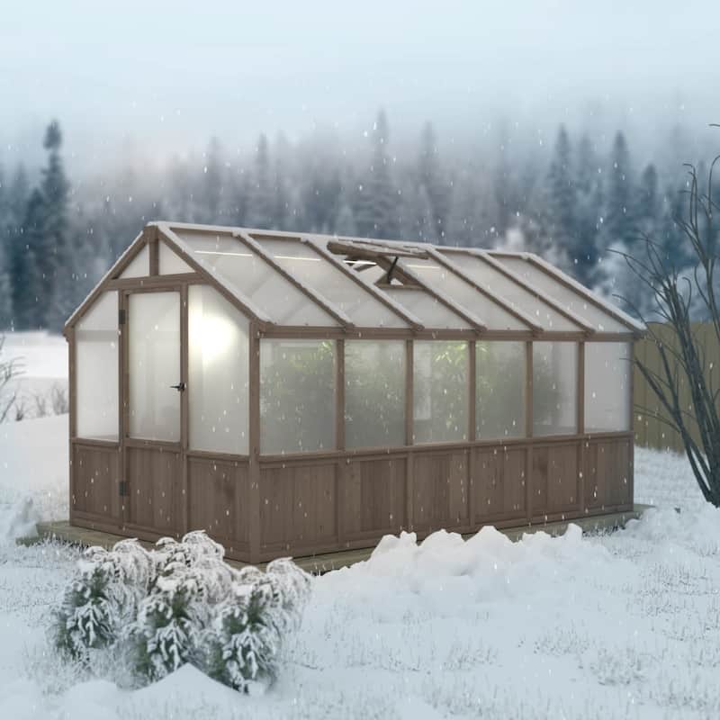 VEIKOUS Walk-in Wooden Greenhouse for Outside, Garden and Backyard, Light Mocha Brown