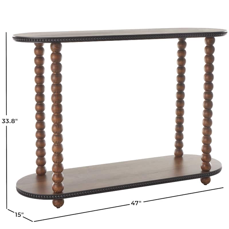 Brown Wood Oval Spindle 1 Shelf Console Table with Beaded Edges