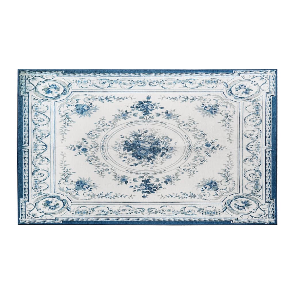 My Magic Carpet Aubusson Blue Machine Washable Rug