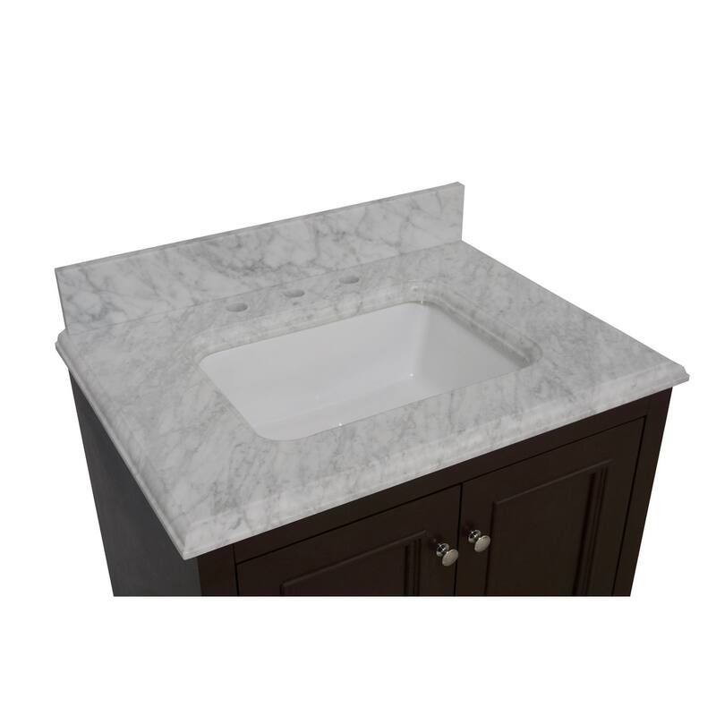 KitchenBathCollection Nantucket 30" Bathroom Vanity with Carrara Marble Top