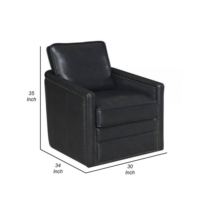 Roco 34 Inch Accent Chair with Swivel, Faux Leather Upholstery, Black