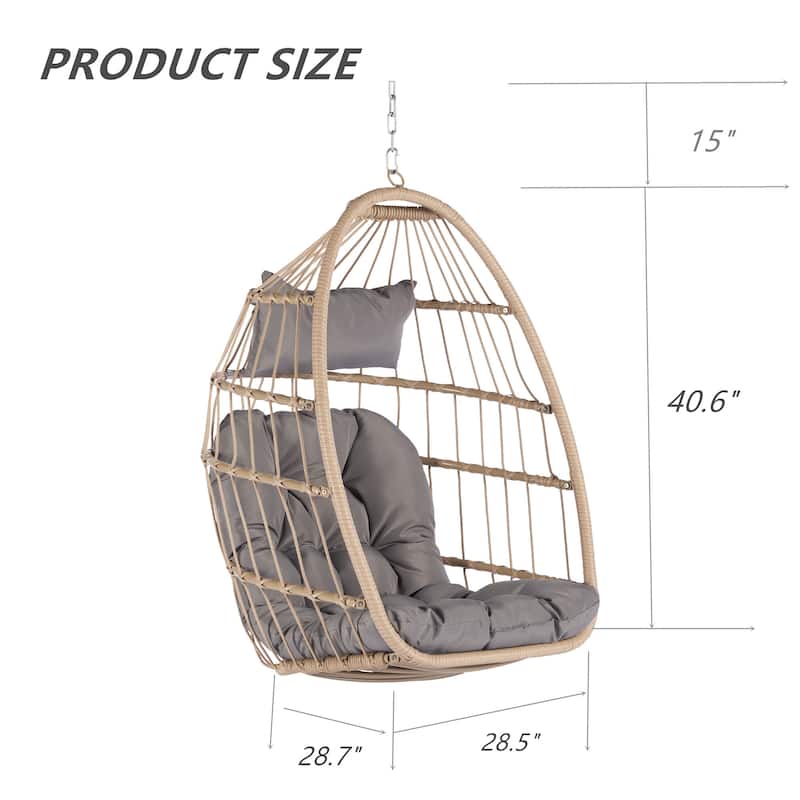 Outdoor Garden Rattan Egg Swing Chair Hanging Chair Wood+Light Gray