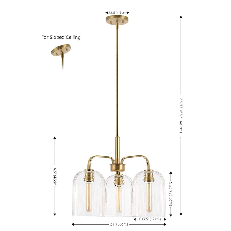 SAFAVIEH Lighting Romeyn 3-light Adjustable Pendant Chandelier (LED Bulbs Included) - 21 in. x 21 in. x 25-55 in.