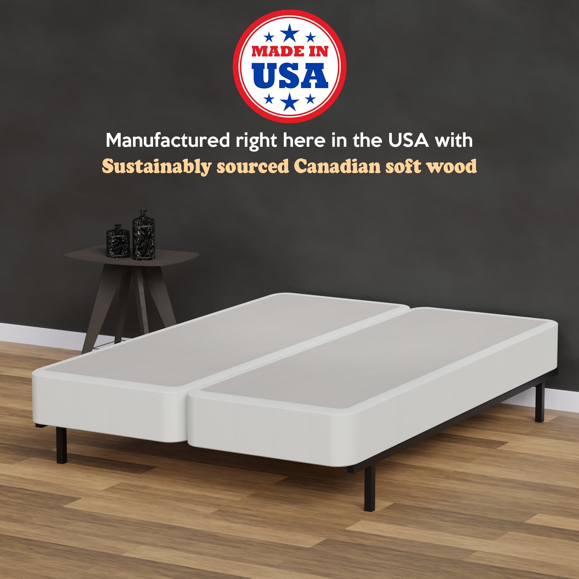 Onetan 4 Inch Wooden Box Spring Low Profile Split Bed Foundation Ideal for Mattress No Assembly Needed White black. On Sale Bed Bath Beyond 18016397