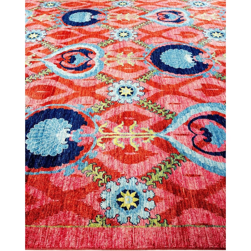 Overton Handknotted Wool Vintage Inspired Contemporary Suzani Pink Area Rug - 17' 10" x 9' 0"