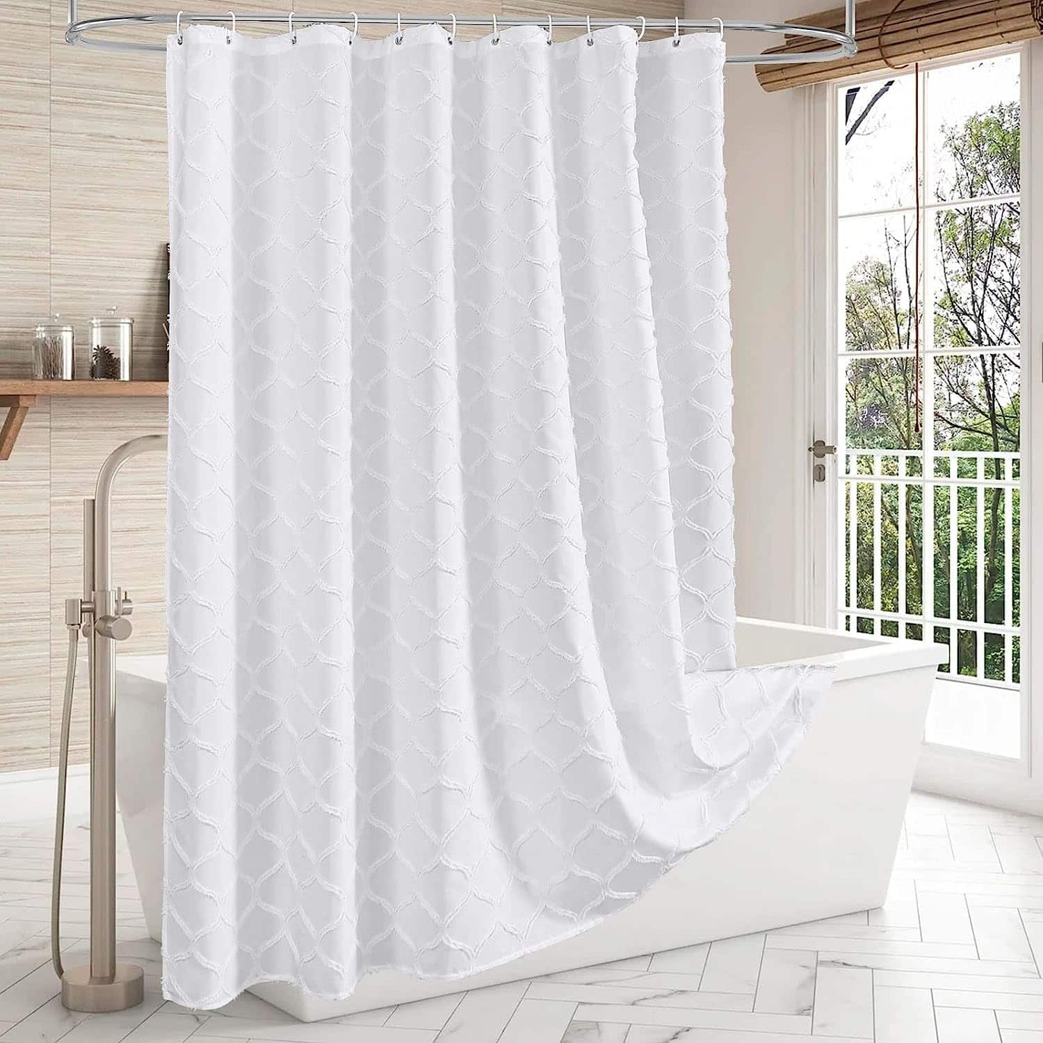 Fabric Shower Curtain with Tufted, Modern Cloth Shower Curtains Luxury