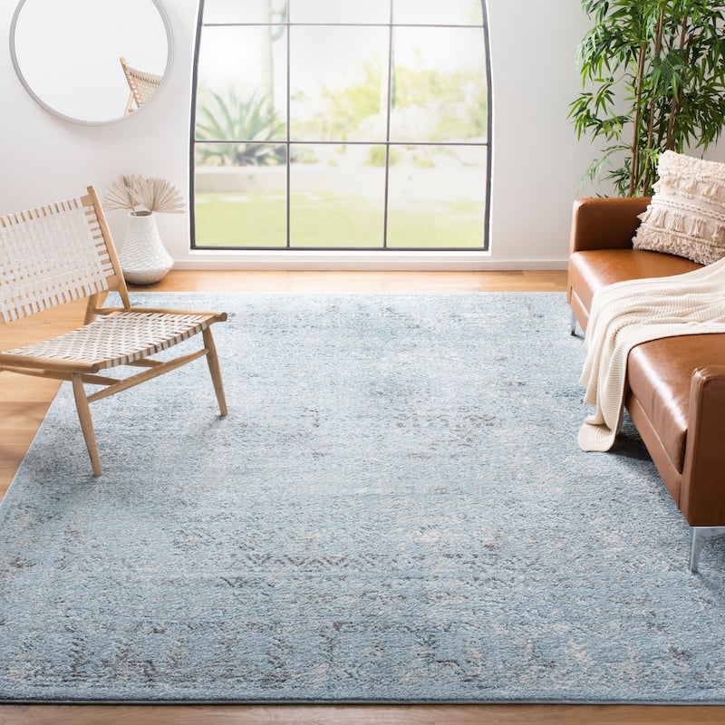 SAFAVIEH Tulum Luna Moroccan Boho Rug - 8' x 10' - Aqua Blue/Dark Grey