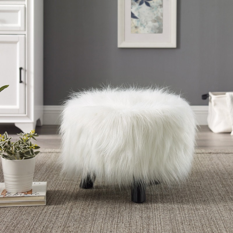 Linon Silver Orchid Karlweis White Shag Faux Fur Ottoman