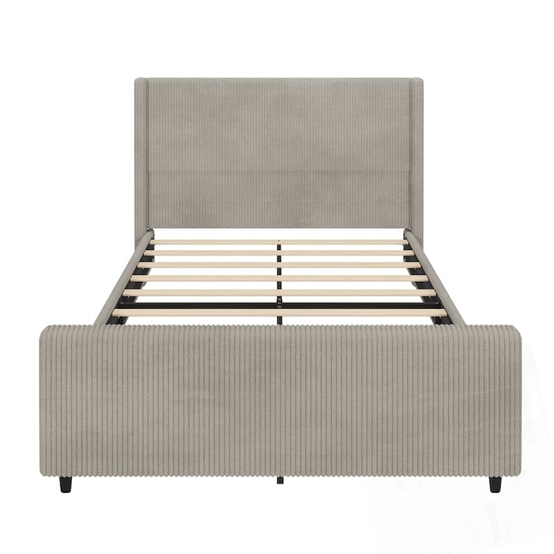 50.7'' High Headboard Corduroy Upholstered Bed Frame