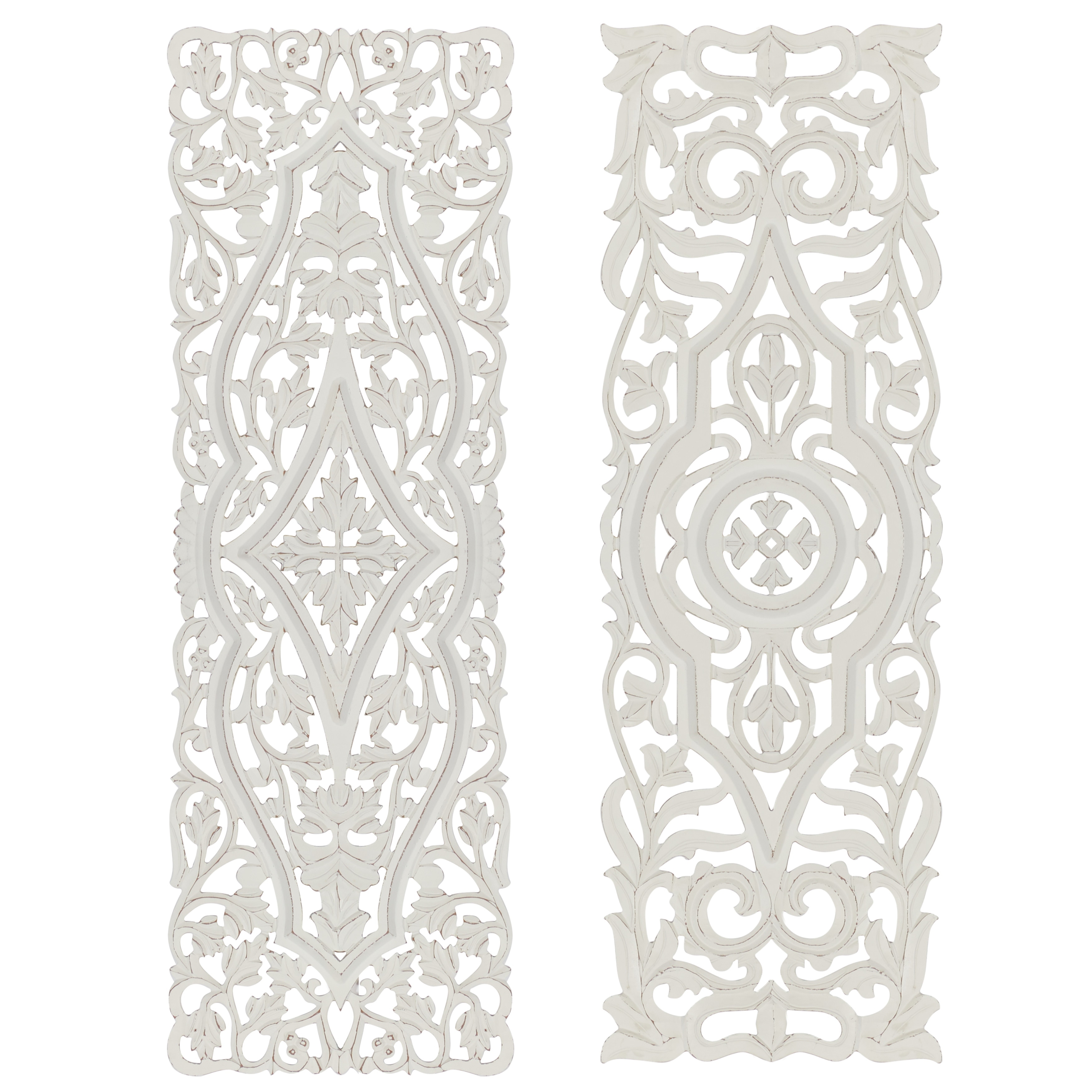 White Wood Handmade Intricately Carved Arabesque Floral Wall Decor (Set of 2)  Bed Bath  Beyond 32112725